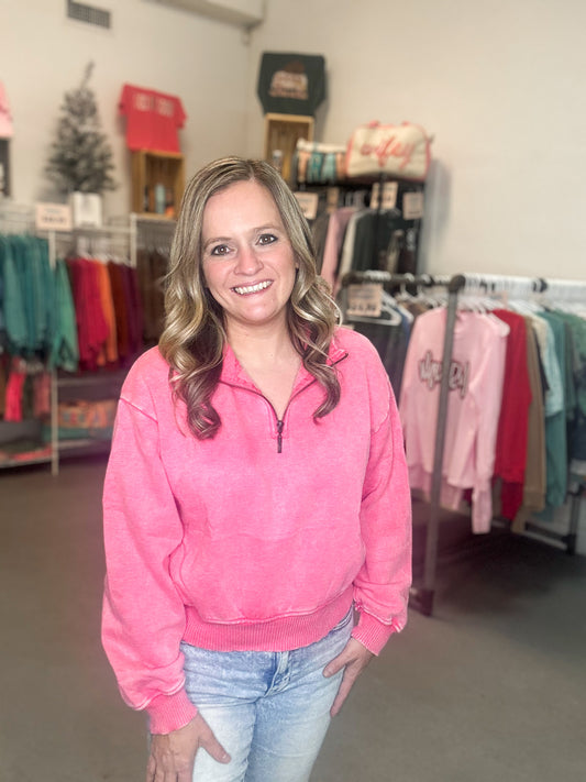 Zenana Quarter Zip Pink